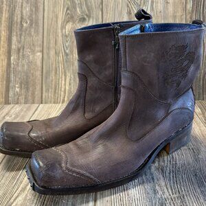 Mens Mark Nason Model 67313 Brown Italian Leather Zippered Boots Size 10 1/2